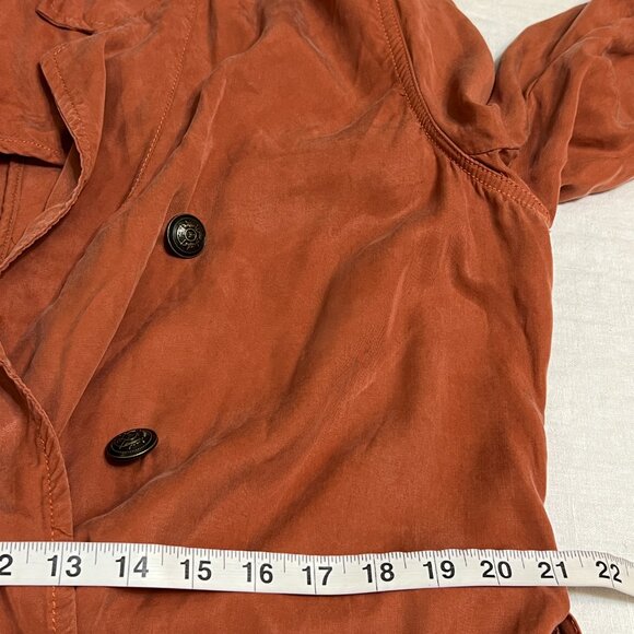 Free People Rust Orange Tencel Lyocell Belted Long Trench Coat Jacket Size M - Picture 9 of 11